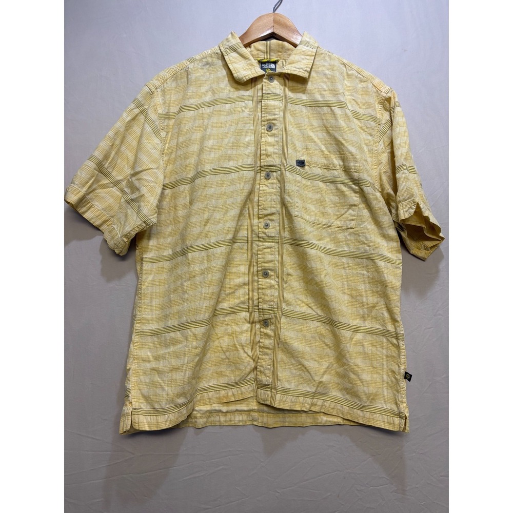 North Face A5 Series Button Shirt‎ Mens Yellow Plaid Cotton Short Sleeve Medium